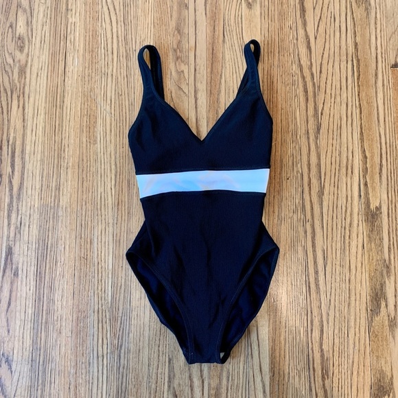 Jag Pro VTG Swimsuit Black 90s y2k One Piece High Cut Low Back Ribbed Sporty 6 - Picture 1 of 12